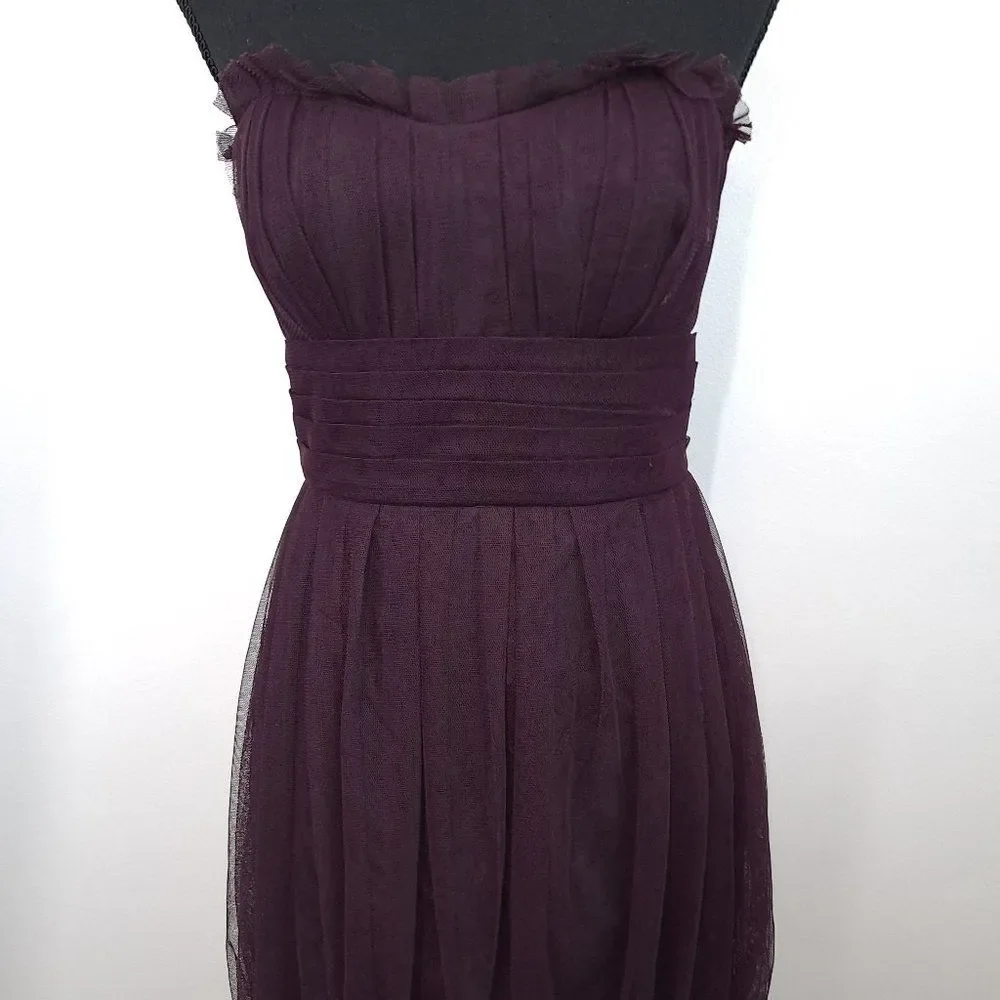 Vera Wang Maids Tulle Bubble Hem Strapless Back Zip Plum Color Dress - Picture 2 of 10